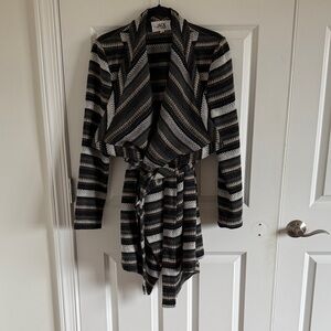 Jack by BB Dakota Crochet Duster Cardigan Black/Tan/Grey Size Medium